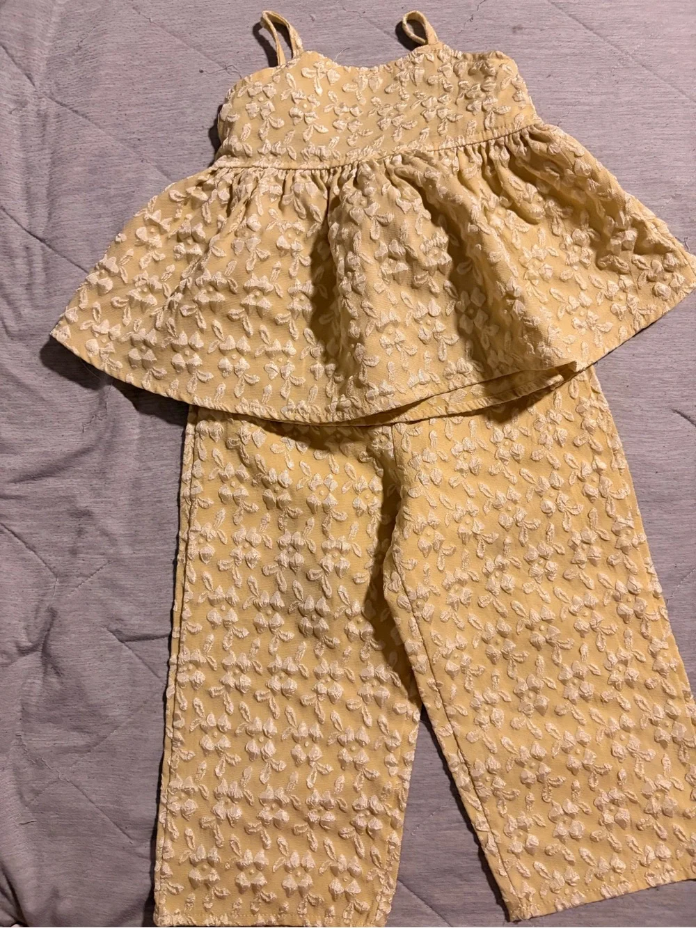 SHEIN Yellow Embroidered Floral Kids Matching Set